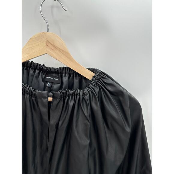 Who What Wear Faux Leather Black Balloon Sleeve Top Women's Size X-Small XS - Picture 5 of 9